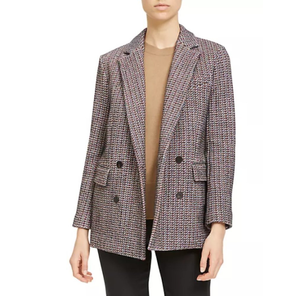 Theory Piazza Walden Tweed Double-Breasted Jacket, Brown/Black Multicolor